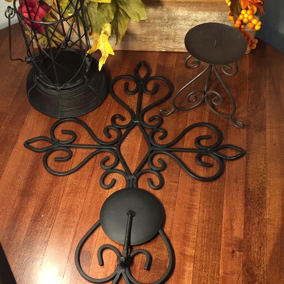 Yankee Candle Accents Three Black Wrought Iron Candle Holders